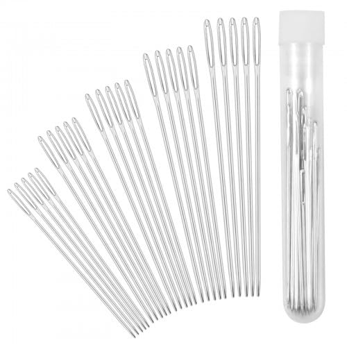 Tolenre Aghi da Cucito Grandi, 25 Aghi Grandi, Aghi con Grande Orecchio, Set di Ferri da Ricamo con Grande Orecchio, Aghi da Cucito a Mano, in Pelle per Cucito a Mano,4,2/4,6/5,2/5,6/6 cm