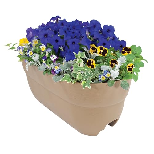 EMSCO Group Bloomers Railing Planter with Drainage Holes – 24' Weatherproof Resin Planter – Sand