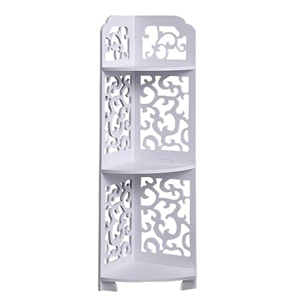 FURN ASPIRE 3 Tier Corner Shelf Bathroom Corner Stand Bathroom Cabinet Bathroom Organizer Multipurpose Storage Corner for Living Room, Home Office, Kitchen, (Leaf 3 Tier, White)