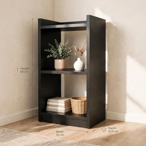 Image of SBF Furniture 3 Tier Wooden Bookshelf, Engineered Wood Book Rack, Multipurpose Storage Shelf for Books, Decor & Kitchen, Compact Space-Saving Shelf (BK)