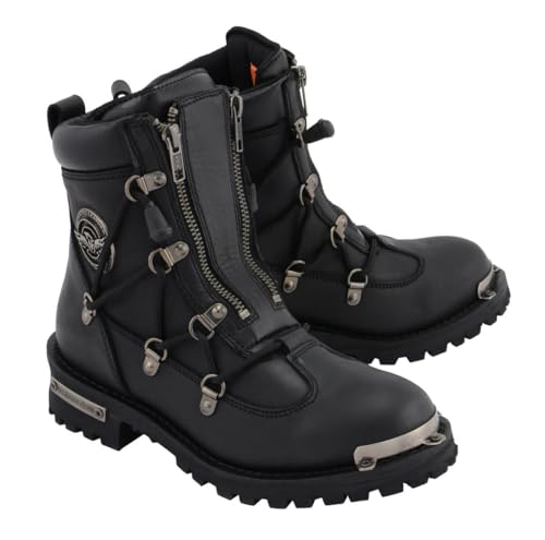 Milwaukee Leather MBL9375 Women's Premium Black Leather Diamond 6-Inch Twin Zipper Lock Motorccycle Riding Boots - 9.5