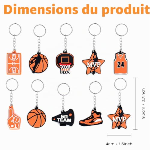 MJFENDAI Lot de 10 porte-clés de basket-ball, mini porte-clés pour sac à dos, fête, anniversaire, Noël, cadeau d'invité – vue 2