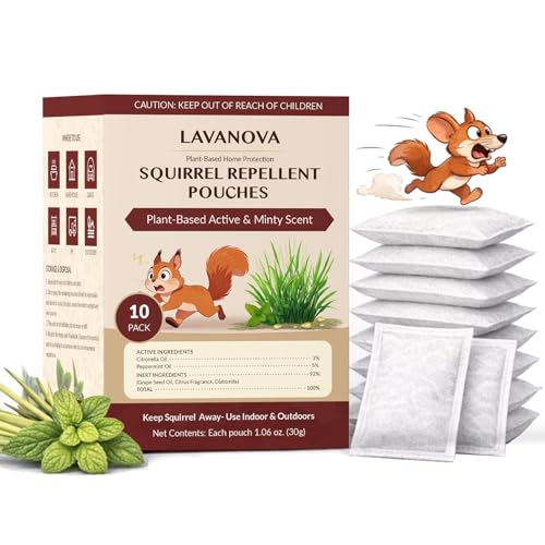 Squirrel Repellent Pouches 10 Pack, Natural Squirrel & Chipmunk Outdoor for Attic, Garden, Garage and Car Engine, Natural Squirrel Deterrent Keep Squirrels Out of Garden Yard Helps Repel Rodents