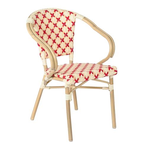 Oviala Fauteuil de terrasse bistrot Parisien en Aluminium et rotin Rouge