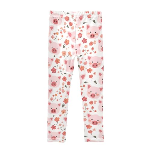 Pig Face Girls' Leggings Toddler Doodles Pink Flowers Kids Yoga Pants Dance Active Tights 4T2