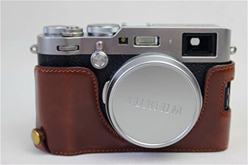 X100F Case, BolinUS Handmade PU Leather Half Camera Case Bag Cover Bottom Opening Version for Fujifilm Fuji X100F with Hand Strap -Coffee