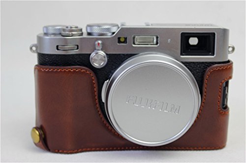 X100F Case, Bolinus Handmade Pu Leather Half Camera Case Bag Cover Bottom Opening Version For Fujifilm Fuji X100F With Hand Strap -Coffee #TOP2