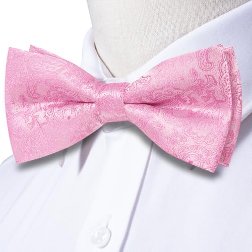 Image of Dubulle Mens Paisley Striped Bowtie Set Pre-tied Bowtie for Men and Pocket Square Set Wedding Business