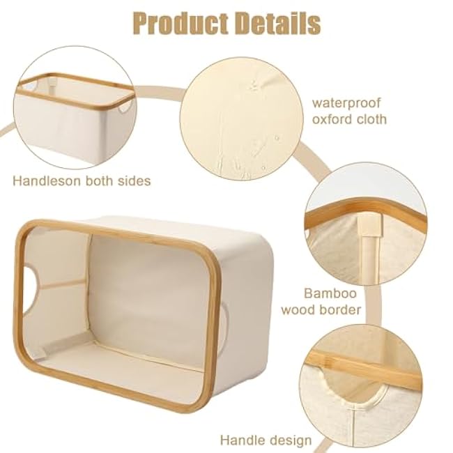 2 Pack Closet Organizer Bins, 30L Collapsible Storage Bins Closet Storage With Bamboo Handles Closet Storage Baskets Storage Bins for Organizing Clothes Toys Books Towels (2)
