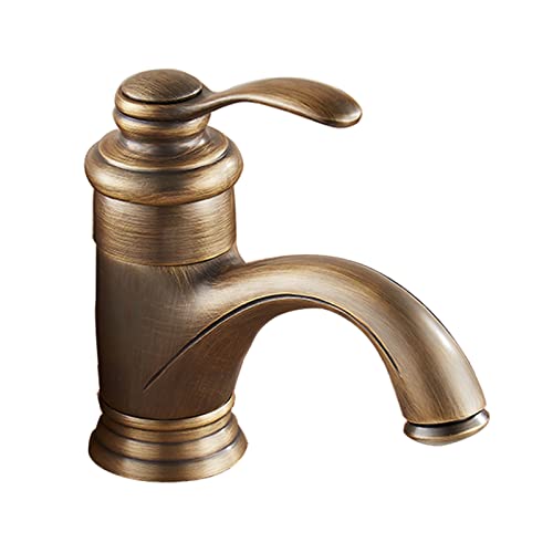 Robinet de lavabo de salle de bain à manche unique, laiton massif traité antique