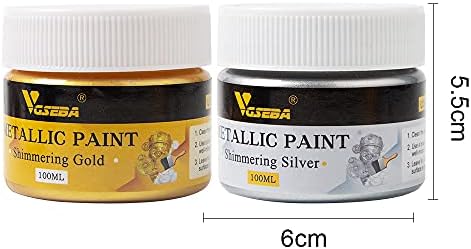 VGSEBA Metallic Acrylic Paint, Silver and Gold Paint Set, Acrylic Craft Paint for Arts, Wood, Stone, Glass, 2 Bottles (100 ml/Bottle)