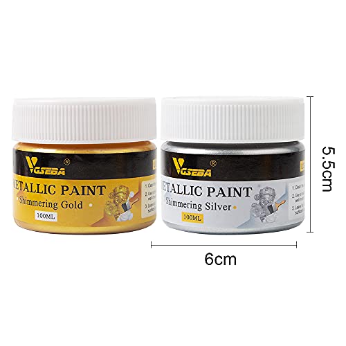 Acrylic Paint Metallic Gold and Silver,200ml Gold Leaf Paint for Art, Painting, Handcrafts,Ideal for Canvas Wood Clay Fabric Ceramic Craft Supplies,Non Toxic,Non Fading by VGSEBA - Used condition - Image 2