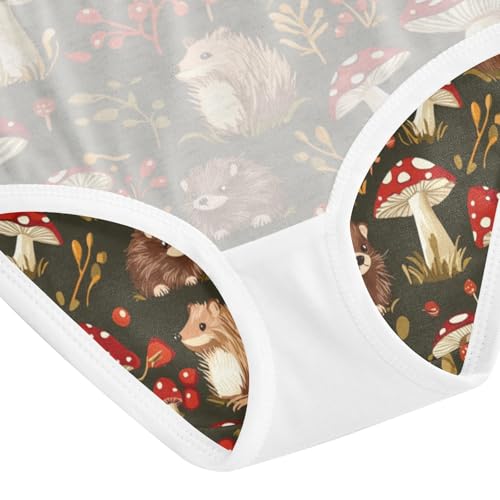 ZZKKO Red Mushrooms and Cute Hedgehogs Girls Underwear Toddler Panties for Girls Comfort Brief Size 8Y4