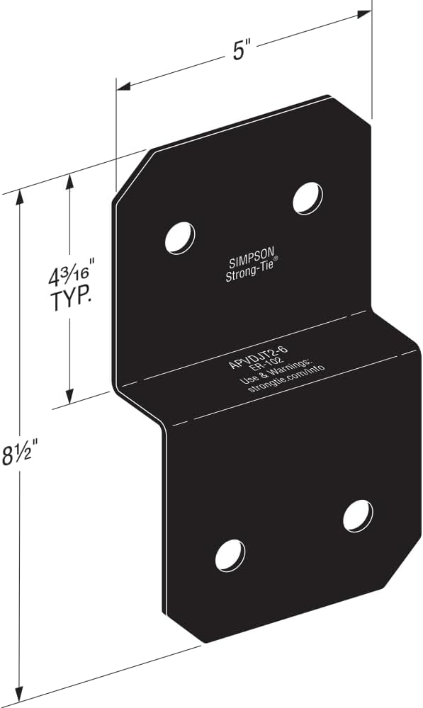 Simpson Strong-Tie APVDJT2-6 Outdoor Accents Avant Collection 5-in. ZMAX, Black Powder-Coated Deck Joist Tie for 2X (Pack of 12)