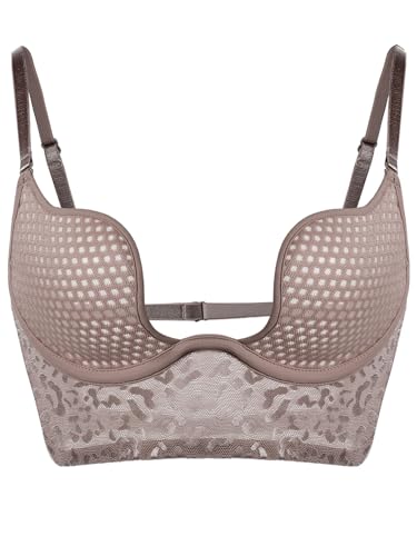 yaoyuery Low Back Bras for Women Ultra-Thin Invisible Low Cut Multiway Convertible Plunge Wire Bralette Deep V Backless Bra Purple
