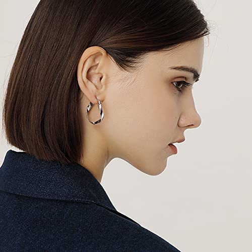 Large/Small Round Oval Titanium Hoop Earrings for Women, Filigree/Beaded/Chain/Twist Boho Earrings Hoops with Pure Titanium Earrings Post, White Gold Plated Lightweight Fashion Hoop Earrings for Women Men Sensitive Ears3