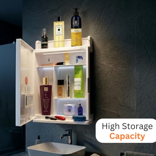 Image of BRANCO Rich Look Bathroom Cabinet with Mirror Premium Cabinet with Secure Storage | Storage Organiser | Strong Plastic Bathroom Shelves Wall Mounted | Mirror Cabinet and Durable Plastic | White