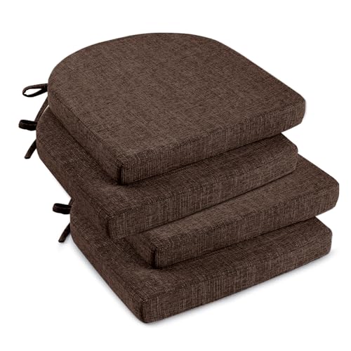 downluxe Indoor Chair Cushions for Dining Chairs, Soft and Comfortable Textured Foam Kitchen Chair Pads with Ties and Non-Slip Backing, 16" x 16" x 2", Brown, 4 Pack