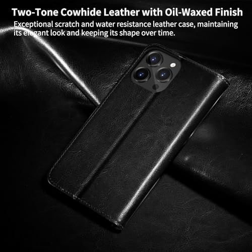 Belemay Compatible with iPhone 16 Pro Max Case Wallet, Durable Genuine Leather, RFID Blocking Card Holders, Shockproof TPU Shell, Kickstand, Drop Protection, Protective Flip Cover 6.9", Black by Belemay - Image 2