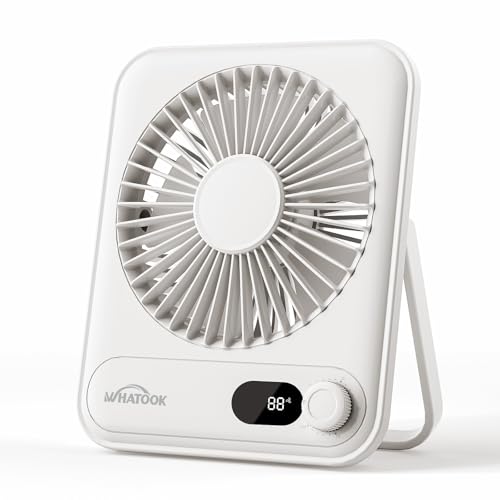 WHATOOK Small Desk Fan Personal Fans: 5000mah 25 Hours Battery Office Quiet Mini Desktop Fan Portable Rechargeable Travel Essentials (White, 2000 mAh)