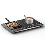 AMZCHEF Double Induction Hob, Portable Induction Cooker with Ultra-Thin Body, Independent Control, 10 Temperature Levels, Multiple Power Levels, 2800W, 3-Hour Timer, Safety Lock