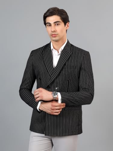 Image of Men's Black Striped Double-Breasted Blazer