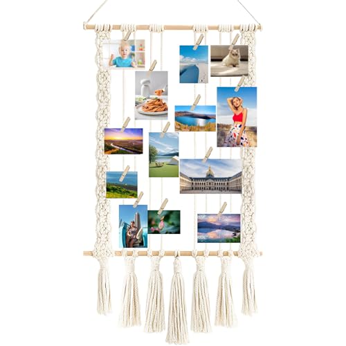 XMDROU Bilderrahmen mit Klammern und Leine, Boho Deko Fotoleine mit 30...