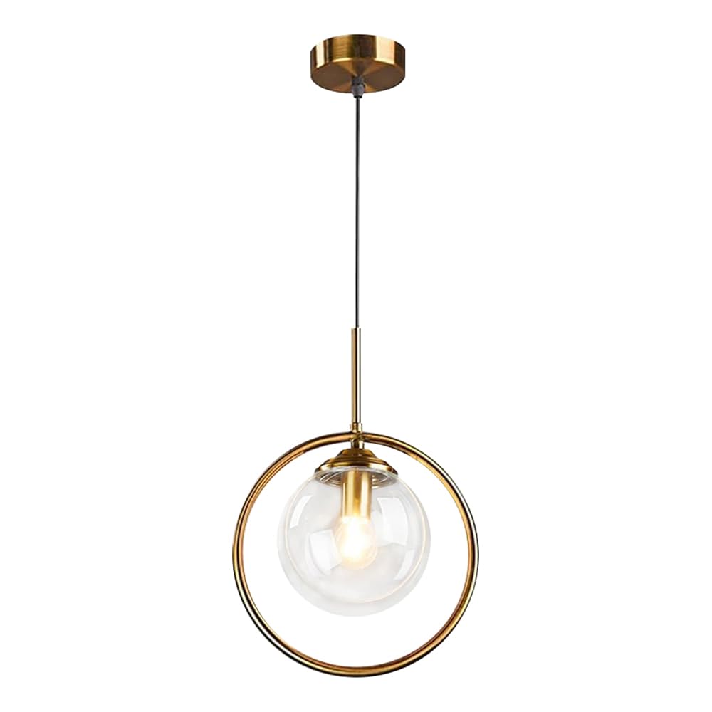 HUAYUSEDF Nordic Style Metal Pendant Lamp, E14 Base Single Head Glass Hanging Light, Flush Mount Height Adjustable Chandelier, Restaurant Living Room Bedroom Decoration Fixtures