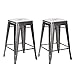 Adeco Top Seller! 24" Gunmetal Glossy Metal Tolix-Style Chair Counter bar Stool Barstool, Set of Two, Metal Tolix
