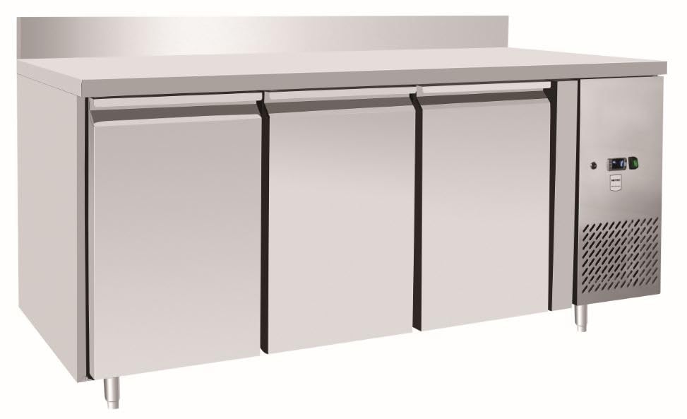 METRO Professional Mesa refrigerada GCC3100BS, refrigeración por aire, 400 W, descongelación automática, con cerradura y backsplash, 334 L