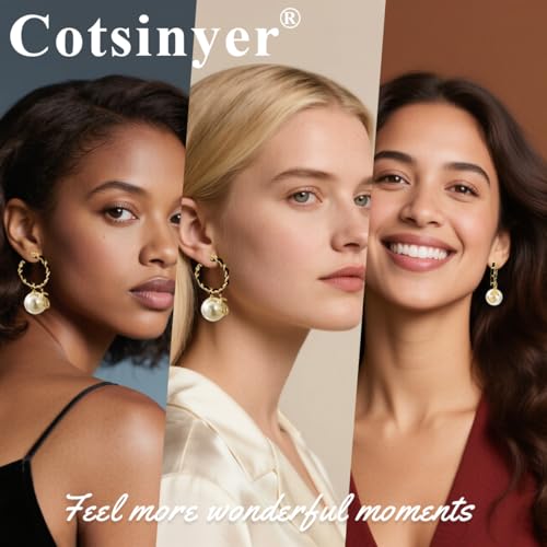 C-Shape Woven Hoop Stud Earrings for Women - Dangling Pearl & Number 5 Accent, Black & Gold Braided Texture | Chic Statement Large Earrings with Velvet Storage Bag4