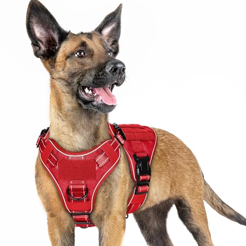 rabbitgoo Tactical Dog Harness Small Sized, Upgraded No-Pull Heavy Duty Vest with Handle & Molle System, Adjustable Reflective Military Service Harness for Training Hunting Hiking, Red, S