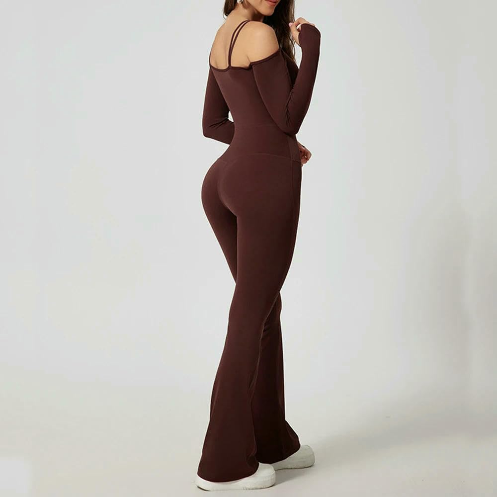 GLDFW - Conjunto de body de yoga para mujer, conjunto de gimnasio, deportes, chándal para mujer, pantalones acampanados, ropa deportiva