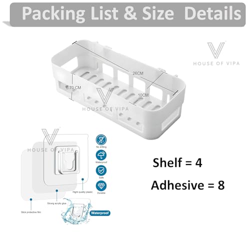 Image of House of VIPA Multipurpose Wall Shelves Shelf Self-Adhesive Sticker Hooks Wall Holder Bathroom Storage Rack Box Strong Shower Rack Shelf - White (4 Pieces)