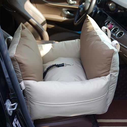 SINO ドライブベッド 犬 車用ベッド 車用ペットシート 小型犬 中型犬 犬 車 シート 猫 ペットドライブシート 車載 ペットべッド 犬 ベッド 洗える お出掛け おしゃれ ペットブースターシート カー用品 犬用カーベッド ペットキャリー 防災 アウトドア 飛び出し防止 助手席 (cream and brown, M)