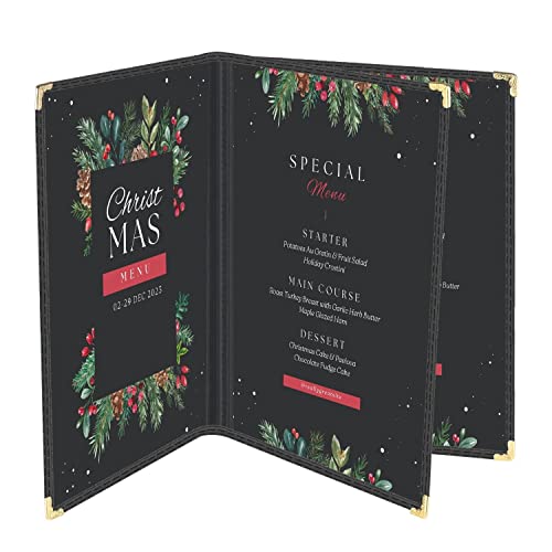 Flexzion Menu Cover 8.5X11 Inch Black (1 Pack) Triple Fold Book Style Holder With 3 Page 6 View Protective Corner For Restaurant Hotel Deli Cafes Bars Pubs #TOP24