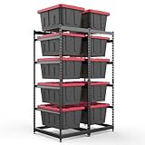 27 Gallon Storage Bin Rack Organizer, Heavy-Duty Tote Storage Rack, 5-Tier Standing Storage Bin Shelves, 250 lb Capacity, Maximize Space for Garage, Warehouse, Utility, 2 Pack (Totes Not Included)