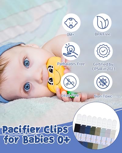 Image of babygoal Baby Pacifier Clips 8 Pack, Pacifier Holder Clip Fits for Most Pacifier and Binkies-Neutral Color
