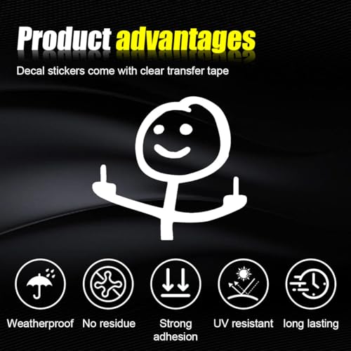Image of KITUREK 2PCS Car Fuck You Meme Vinyl Sticker Decal, White, Large | Funny Personalised Cartoon Middle Finger Sticker, Fit for Cars Windows Bumpers Trucks Motorcycles or Any Other Smooth Surface
