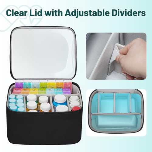 Image of Mancro Medicine Organizer Bag, Large 2-Layer Medicine Storage Box | 3 Separate Cases, Pill Bottle Organizer Included, Small Medicine Bag Included, Insulated Insulin Pouch, For Family & Travel