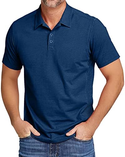 GEEK LIGHTING Mens Polo Shirts Short Sleeve Summer Casual Golf Tennis Travel T-Shirt, Navy Blue L