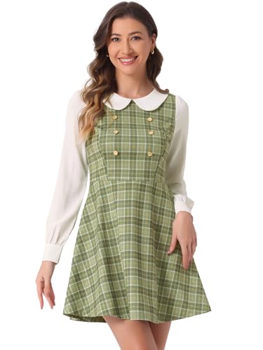 Image of Allegra K Women's Peter Pan Collar Contrast Color Button Decor A-Line Preppy Plaid Mini Dress
