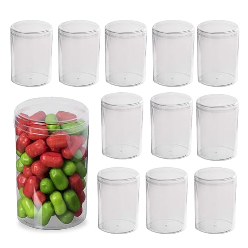 Hammont Round Acrylic Storage Boxes - Candy Gift Containers - Clear Flower Vase - Hair Accessory Organizer - Small Plastic Display Container | 2.25"x3.5" (12 Pack)