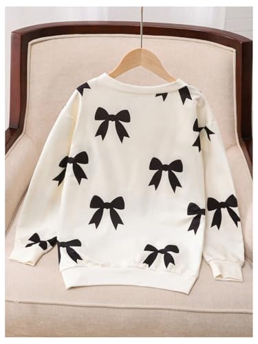 Girl's Bow Print Shirt Cute Bow Sweatshirt V Neck T Shirt Long Sleeve Tee Casual Oversized Pullover Top2
