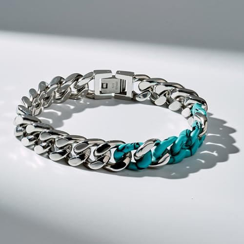 Cuban Link Bracelet for Men Stainless Steel with Faux Turquoise/Tiger Eye/Lapis Lazuli/Marble Unique Hip Hop Bracelet for Boys Miami Cuban Chain for Party2