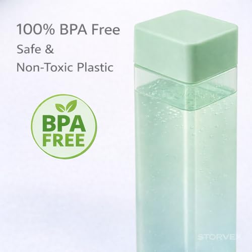 Image of Frosty Square Fridge Water Bottles Set of 6 | 1 Litre BPA Free Plastic Fridge Bottles | Slim Refrigerator Water Bottle Set for Home & Office | Gym Bottle | Kitchen (BABY PINK) (GREEN)
