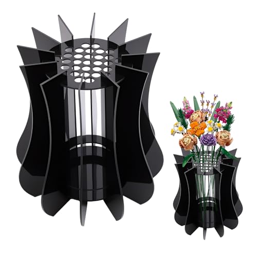 vaso per fiori lego, vaso trasparente da esposizione per bouquet di fiori lego, vasi trasparenti per rose botaniche, crisantemo, girasole, loto e fiori di ciliegio (nero-a)