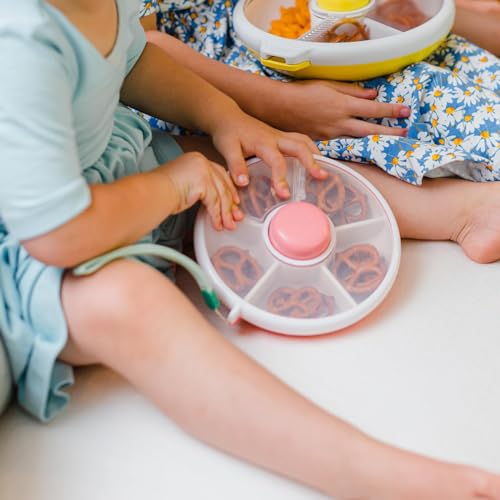 Image of GoBe Kids Small Snack Spinner Flip Bundle with Hand Strap and Sticker Sheet - Reusable Snack Container with 5 Compartment Dispenser and Lid | BPA /PVC Free | Dishwasher Safe | No Spill- GoBe Grey
