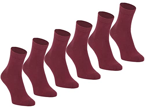 FUREINSTORE School Socks for Kids, Short Socks Boy Girl Cotton Socks for Uniform, Ankle Brace for Sport Soft and Expandable Pack of 6 Pairs, Dark Red, 28-35
