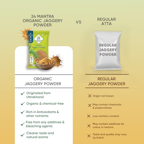 Image of 24 Mantra Organic Unbleached Jaggery Powder 500 gms, Healthy Sugar Substitute, Unrefined & Unadulterated | Certified Organic & Chemical Free (Pack of 3)